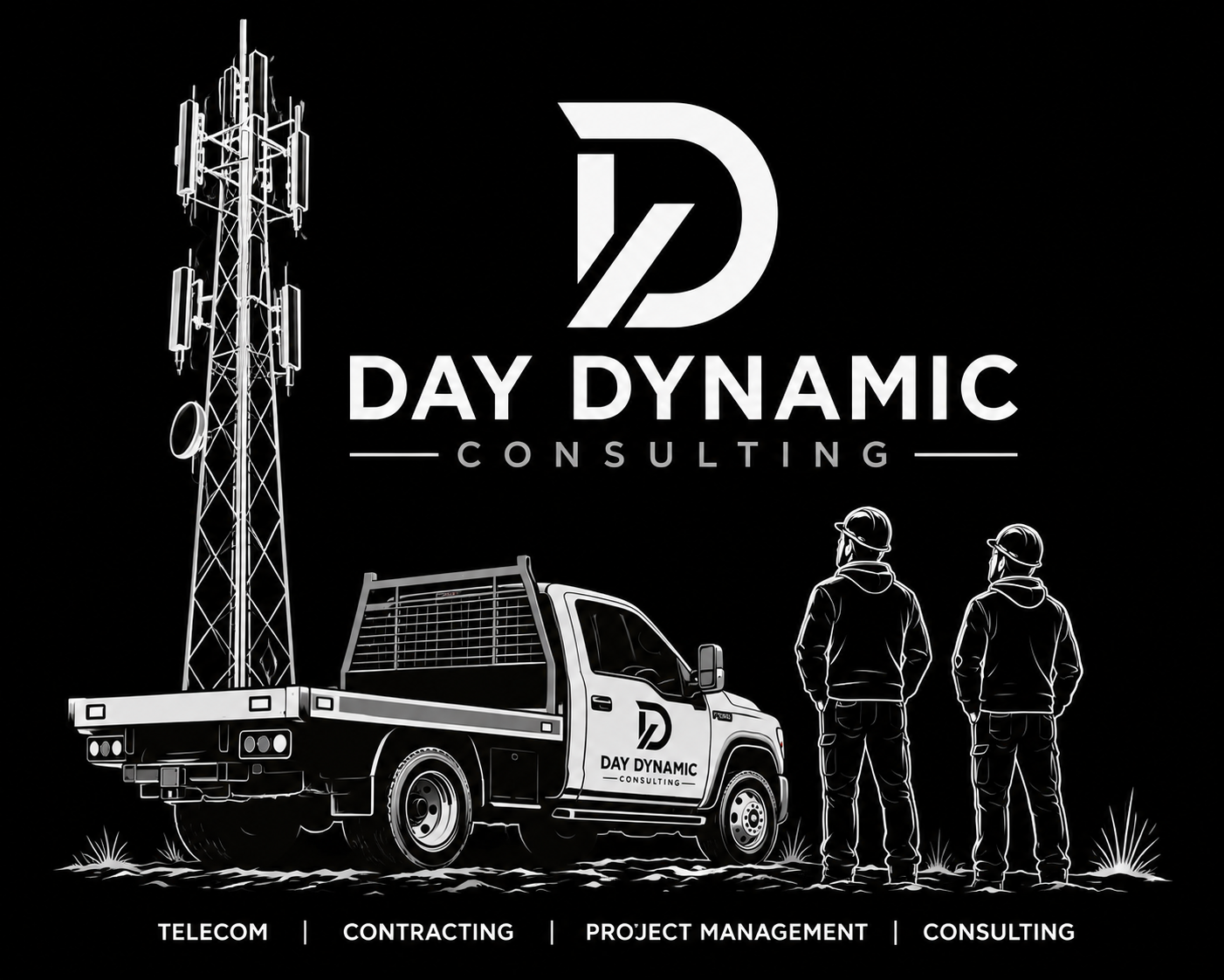 Day Dynamic Consulting — telecom tower, service truck and technicians